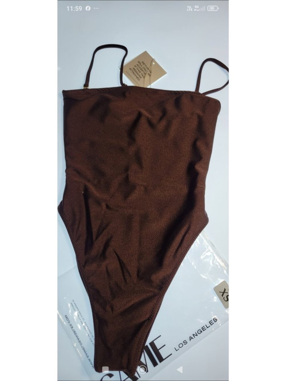 SAME Los Angeles Strapless One Piece Swimsuit XS Brown High Cut Minimal